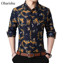 Camisa social masculina, camisa casual para homens de manga comprida com estampa floral, tamanho grande 6xl 7xg, outono 2020 2024 - compre barato