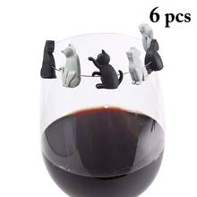 6 шт Силиконовые милые кошки вечерние маркер на стакан для вина талисманы питьевой Бадди чашки идентификация чашки этикетки тег знаки 2024 - купить недорого