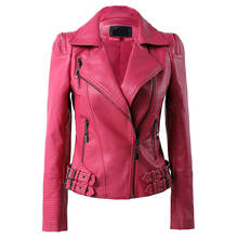 Women PU Leather Jacket Spring Long Sleeve Slim Short Coat Ladies Chic Pink Blue Black Motorcycle Jacket Windbreaker Overcoat 2024 - buy cheap