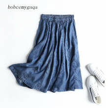 Longo plissado denim saia feminina uma linha azul primavera verão saia de cintura alta casual streetwear longo jeans saia 2024 - compre barato