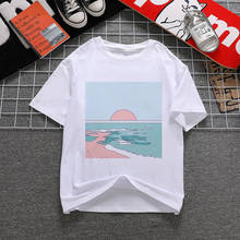 Aesthetic Tshirts Short Sleeve Casual White Top Tee Female Harajuku T-Shirts  Great wave and Sunrise Printed Woman Clothes 2024 - buy cheap