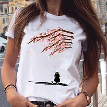 Camisetas con estampado de gato y flores para Mujer, ropa informal de manga corta con estampado de dibujos animados, Camisetas de los 90 2024 - compra barato