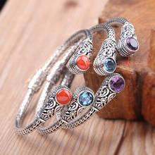 Uglyless Ethnic Totem Patterns Vintage Open Bangles for Women Multi Gemstones Crystals Agate Bangles 925 Silver Jewelry BA625 2024 - buy cheap