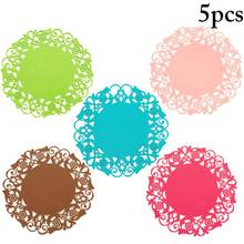 5pcs Flower Hot Pad Heat-Resistant Round Silicone Trivet Mat Drink Coaster Tableware Pad Placemat Table Mat Coaster Placemat 2024 - купить недорого