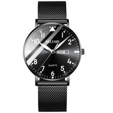 Мужские часы 2020 Топ бренд класса люкс ультра тонкие кварцевые наручные часы 30 м Водонепроницаемые стальные сетчатые черные часы Erkek Kol Saati мужские часы 2024 - купить недорого