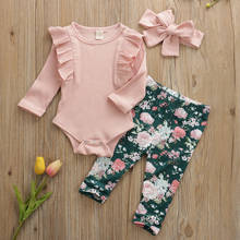 Spring Autumn Baby Clothing Baby Girls Long Sleeve T Shirts Ruffled Romper Girl Floral Leggings Newborn Headband Ribbed Outfits 2024 - buy cheap