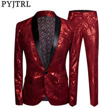 PYJTRL Men Slim Fit Costume Homme Red Rose Gilding 2 Pieces Set Wedding Suits For Latest Coat Pant Designs Singer Stage Wear 2024 - buy cheap