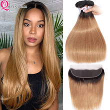 Pacotes de cabelo loiro com fechamento frontal 1b/27, mel liso, pacotes de 2/3/4 com cabelo brasileiro frontal ondulado 2024 - compre barato