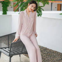 2020 Autumn Pajamas Women's Long-Sleeve Pyjamas Solid Modal Turn-down Collar Sleepwear Cute Lace Womens Two Piece Pijama Mujer 2024 - buy cheap