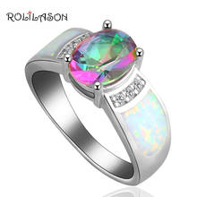 ROLILASON Supper supplier White Fire Opal 925 Silver Ring Appealing Rainbow Zircon Ring USA Sz #6#7#8#9 Fashion Jewelry OR629 2024 - buy cheap