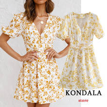 KONDALA Za Women Floral Print V Neck Dress Short Sleeve Vintage Mini Dresses Summer Fashion 2021 Chic Mujer Vestidos 2024 - buy cheap