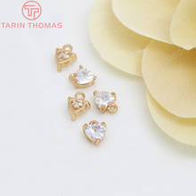 (800)6PCS 5x5.8MM 24K Gold Color Plated Brass with Zircon Small Heart Charms High Quality Diy Jewelry Accessories 2024 - buy cheap