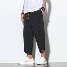 2020 Men‘s Summer Linen Cotton Harem Pants Jogger Men Casual Loose Striped Male Ankle-Length Pants Fashion Style Trousers Men 2024 - buy cheap