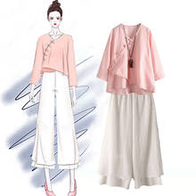 Traditional Chinese Clothing Women Hanfu Linen Shirt Oriental Top Yoga Sets Blouse Loos Wide Leg Pants Trousers Kung Fu Uniform 2024 - buy cheap