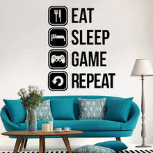 Comer jogo de sono repetir decalque gaming vinil adesivo joystick gamepad gamer parede design arte adolescente quarto decoração 2024 - compre barato
