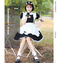 Vestido de lolita japonês para empregada, fantasia feminina sexy para meninas estampa de pata de gato vestido oco para personagens de anime preto e branco 2024 - compre barato