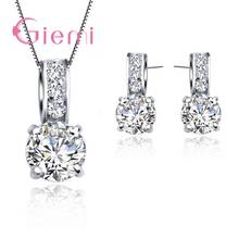 Top Quality 925 Sterling Silver Jewelry Clear White Topaz Cubic Zircon Pendant  Necklace/Earring Women Jewelry Set Drop Shipping 2024 - buy cheap
