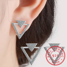 925 Sterling Silver Jewelry Shiny Zirconia Crystal Hollow Triangle Stud Earrings For Women pendientes Oorbellen S-E358 2024 - buy cheap