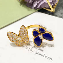 925 Sterling Silver jewelry Elegant crystal shell butterfly finger ring fashion gold animal Adjustable ring famous brand jewelry 2024 - buy cheap