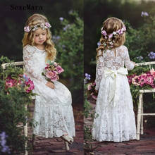 Vestidos de flores bohemios de manga larga para niñas, longitud hasta el tobillo, vestido de primera comunión de princesa, vestido de encaje para desfile 2024 - compra barato