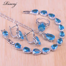 Risenj Sky Blue Stone Silver Color Costume Jewelry Set Hoop Earrings Ring Necklace Bracelet Set Factory Price 2024 - buy cheap