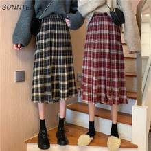 Skirts Women Plaid Pleated Mid-calf Preppy Style Retro All-match Leisure Soft New Trendy Classic Streetwear High Quality Chic 2024 - buy cheap