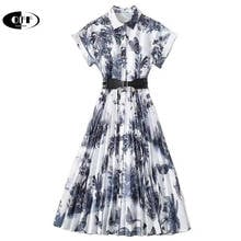 Summer Women Midi-long Dress Designer Short Sleeve Jungle Vintage Printed Ladies Party Beach Lady Pleated Shirt Dresses Vestidos 2024 - buy cheap