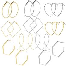 Minimalism Big Geometric Hoop Earrings Smooth Large Heart Round Earings for Women Statement Jewelry Boucles d'oreilles 2020 2024 - buy cheap