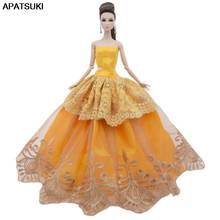 Vestido de casamento de renda amarela para boneca barbie, roupas de boneca, vestido de festa para 1/6 bjd, acessórios de bonecas, brinquedos infantis 2024 - compre barato