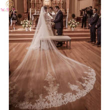 Walk Beside You Cathedral Wedding Veil 4 Meters One Layer Lace Tulle Long New White Ivory 4 M Bridal Veil Comb Velos De Novia 2024 - buy cheap