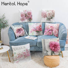 Rosa flor impressão decorativa capa de almofada rosa floral lance travesseiro capa sala estar quadrado fronha decoração para casa cadeira travesseiro 2024 - compre barato