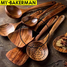 1-7pcs/set  Teak natural wood tableware spoon colander spoon special nano soup skimmer cooking spoon wooden kitchen tool kit 2024 - buy cheap