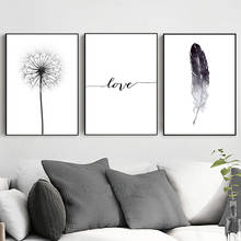 Cuadro sobre lienzo para pared, plumas de diente de león blanco y negro, póster e impresión de letras, decoración del hogar, cuadros de salón 2024 - compra barato