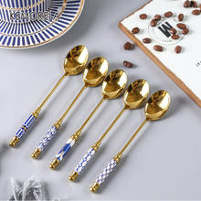 4PCSStainless Steel Gold Plated Coffee Spoon Ice Cream Dessert tableware Ceramic Handle Soup Spoon Tableware Kitchen Accessories 2024 - buy cheap