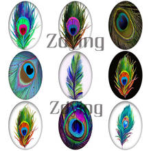 Zdying 10pcs/lot Animal Peacock Feather Oval Glass Picture Cabochons Beads Dome Flatback Tray Blank DIY Making Findings 2024 - buy cheap