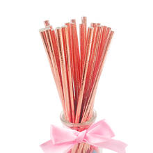 25pcs Rose Gold Disposable Paper Straws Wedding Birthday Party Decorations Kids favor Drinking Straws Event Party Supplies 2024 - buy cheap