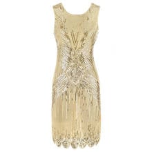 Женское винтажное платье с блестками, золотистое платье-трапеция из полиэстера, с круглым вырезом, без рукавов 2024 - купить недорого