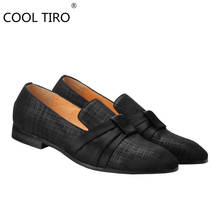 COOL TIRO Genuine Leather Silk Bow Mens Flats Slip On Moccasins Loafers Casual Smoking Prom slippers Wedding Dress Party Shoes 2024 - buy cheap