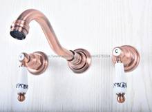 Antique Red Copper Bathroom Basin Sink Mix Tap Dual Handles Wall Mounted Kitchen Basin Sink Mixer Faucet Nsf503 2024 - buy cheap