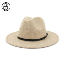 FS Beige White Hats For Women Fedora Wide Brim Wool Felt Hat Men Fashion Jazz Caps Trilby Cloche Vintage Winter Lady Caps 2024 - buy cheap
