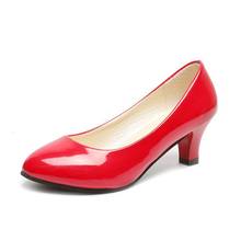 Women's Leather Med Heels New High Quality Shoes Classic Black&White Pumps for Office Ladies White High Heels Red Sexy Heels 566 2024 - buy cheap
