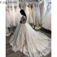 E JUE SHUNG White Lace Appliques Luxury Wedding Dresses Beaded Ball Gown Long Sleeves Lace up Back Bridal Gowns 2024 - buy cheap
