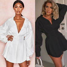 2020 Sexy Women Harakuju V-neck Long Sleeve Blouse Dress Office Lady High Waist Button Down Casual Loose Mini Tops Shirt Dresses 2024 - buy cheap