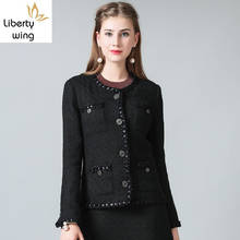 Chaqueta de Tweed negra de lujo para mujer, elegante chaqueta de manga larga con cuello redondo y múltiples puños y bolsillos con botones, moda 2020 2024 - compra barato