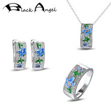 Collar de flores de estrella de mar de esmalte azul hecho a mano para mujer, anillo de Clip largo, pendiente para mujer, conjunto de joyería de plata 925 2024 - compra barato