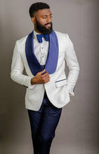 Blazer para homens feito sob medida, jaqueta branca floral azul marinho com lapela, caimento slim, smoking, padrinho, casamento, 2020 2024 - compre barato
