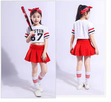 Детский костюм для танцев на сцене в стиле хип-хоп, футболка с коротким рукавом и красная юбка, костюм джаза, платье для чарлидинга, одежда, носки для детей 2024 - купить недорого