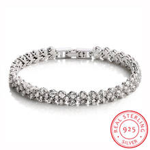 Pulseira de prata esterlina 925, bracelete com zircônia cúbica, pulseira de joias para mulheres, presente para amigo e menina 2024 - compre barato