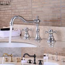 Widespread Bathroom Sink Faucet 3 Hole Deck Mounted Dual Handle Hot Cold Water Mixer Tap Brush Nickel Chrome Finished EL8001-1 2024 - buy cheap