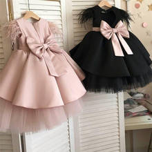 Vestido de baile de satén con lazo para niña, vestido de primer cumpleaños, capas hinchadas, vestido de desfile, vestidos de flores 2024 - compra barato